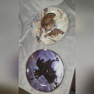 Decorative Collector Plates - Purple, Brown, White